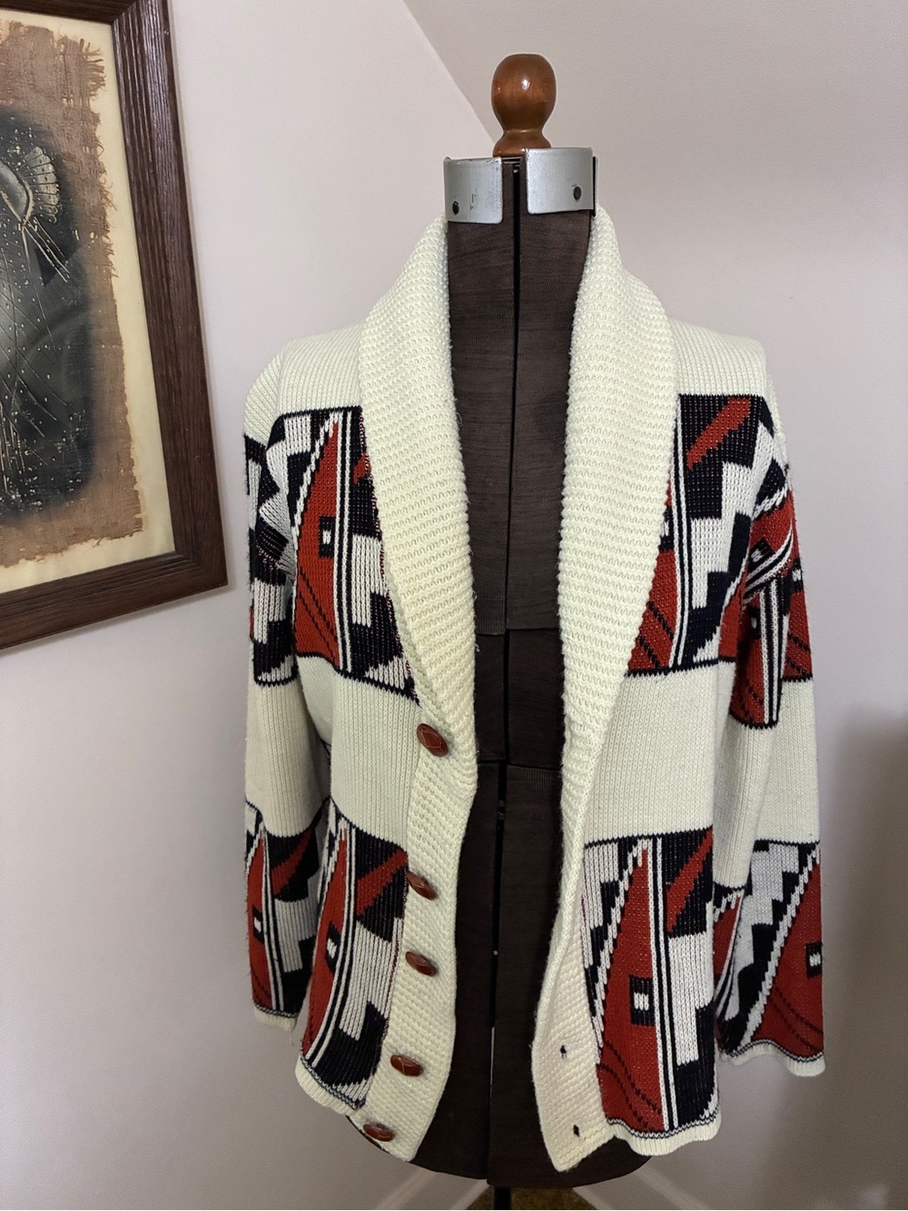 Vintage Shawl Collar Aztec Knit Cardigan